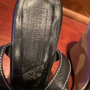 Saks 5th Avenue - black leather strappy sandals with  wedge heels